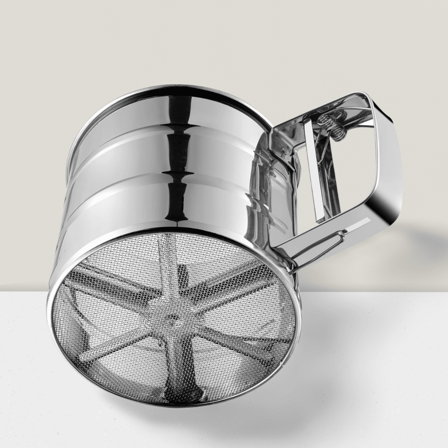 Stainless Steel Flour Sifter Double-Layer Mesh with One-Hand Crank for Baking