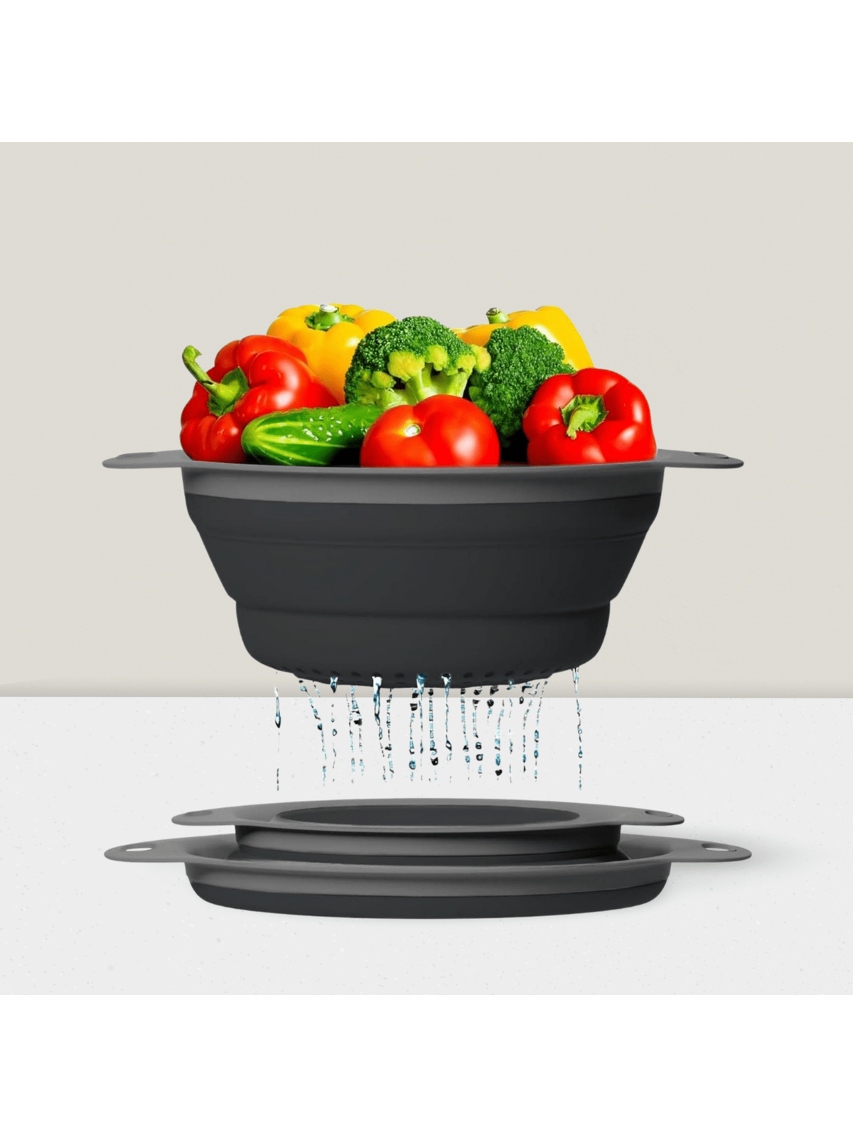 2-Pc Collapsible Silicone Strainer Set for Pasta Veggies Fruits and Camping