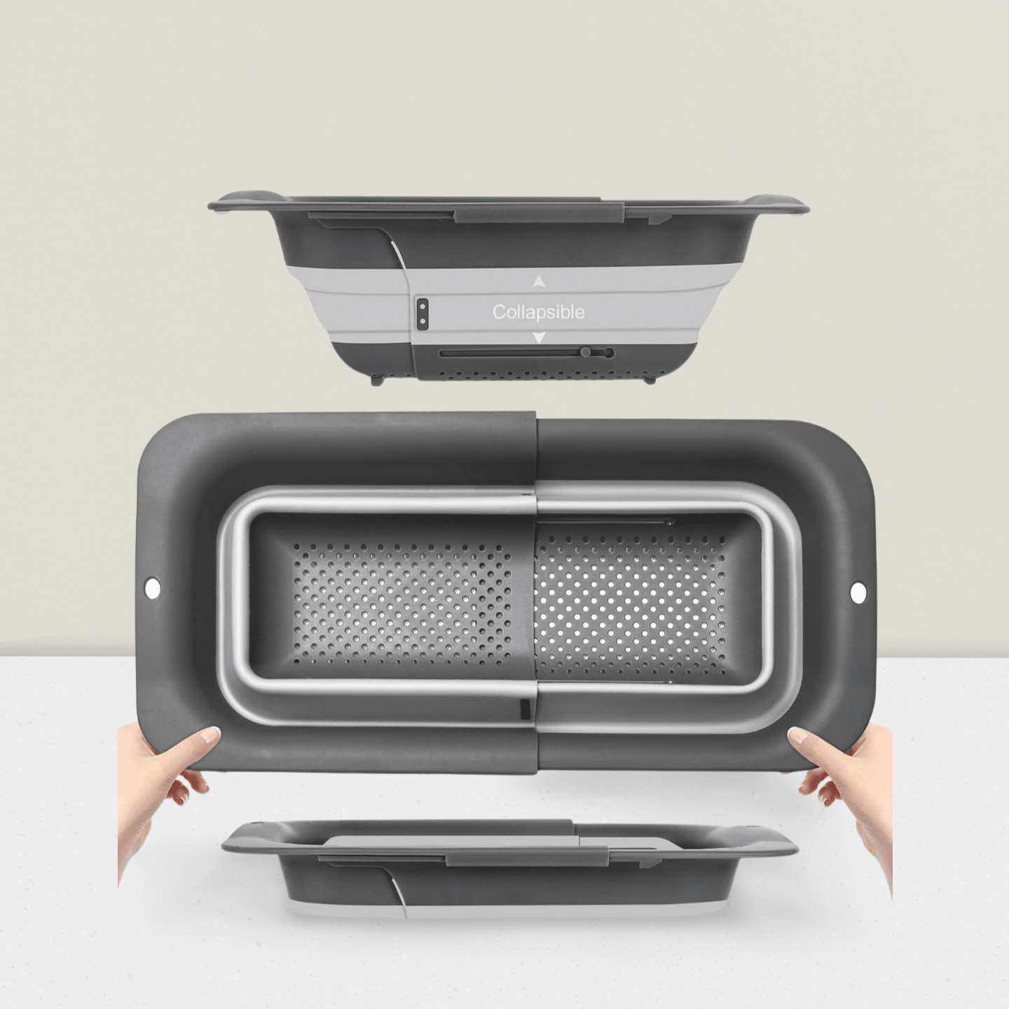 Collapsible Silicone Over-Sink Strainer, Adjustable 15"-19.8", Gray, Easy Storage.