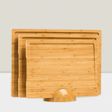 Bamboo Cutting Board Set with Holder Durable Wooden Boards for Kitchen Prep