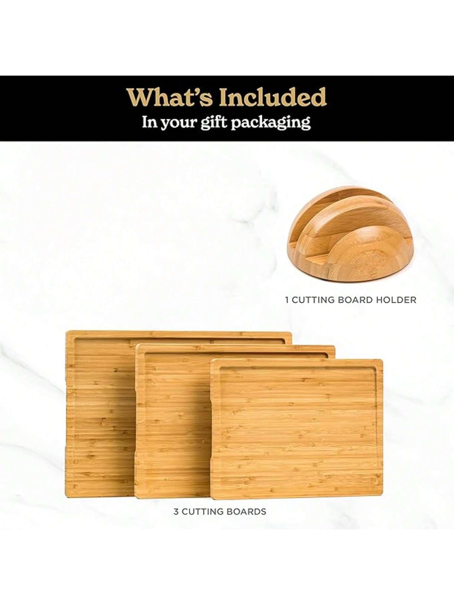 Bamboo Cutting Board Set with Holder Durable Wooden Boards for Kitchen Prep