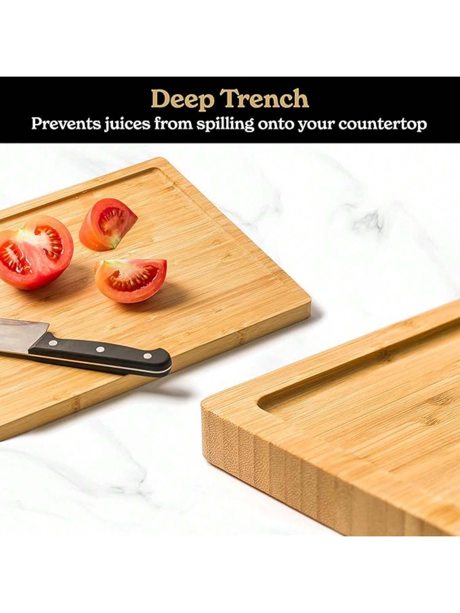 Bamboo Cutting Board Set with Holder Durable Wooden Boards for Kitchen Prep