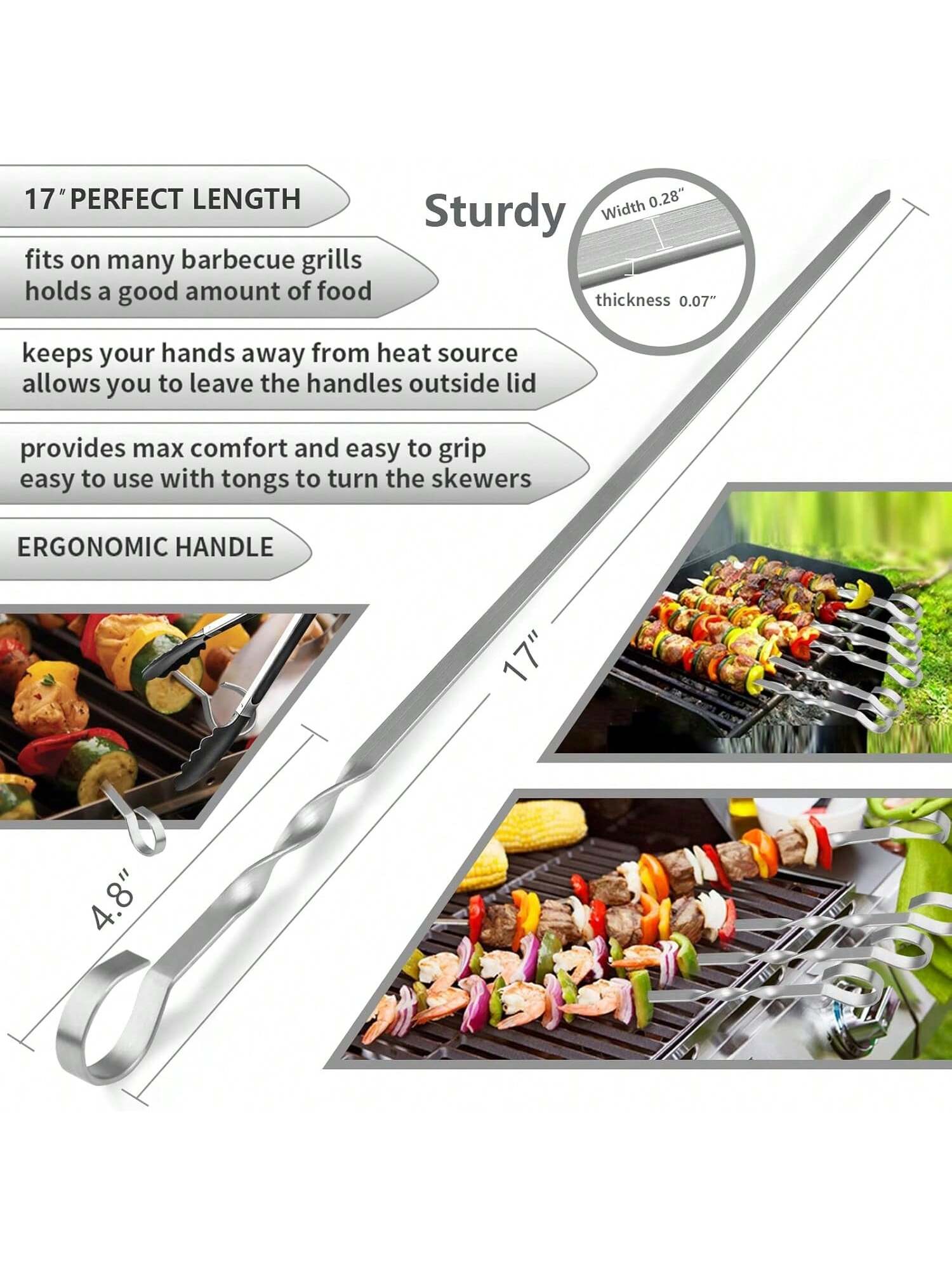 17" Stainless Steel Kabob Skewers 12pcs Reusable BBQ Sticks + Bonus 14" Skewers