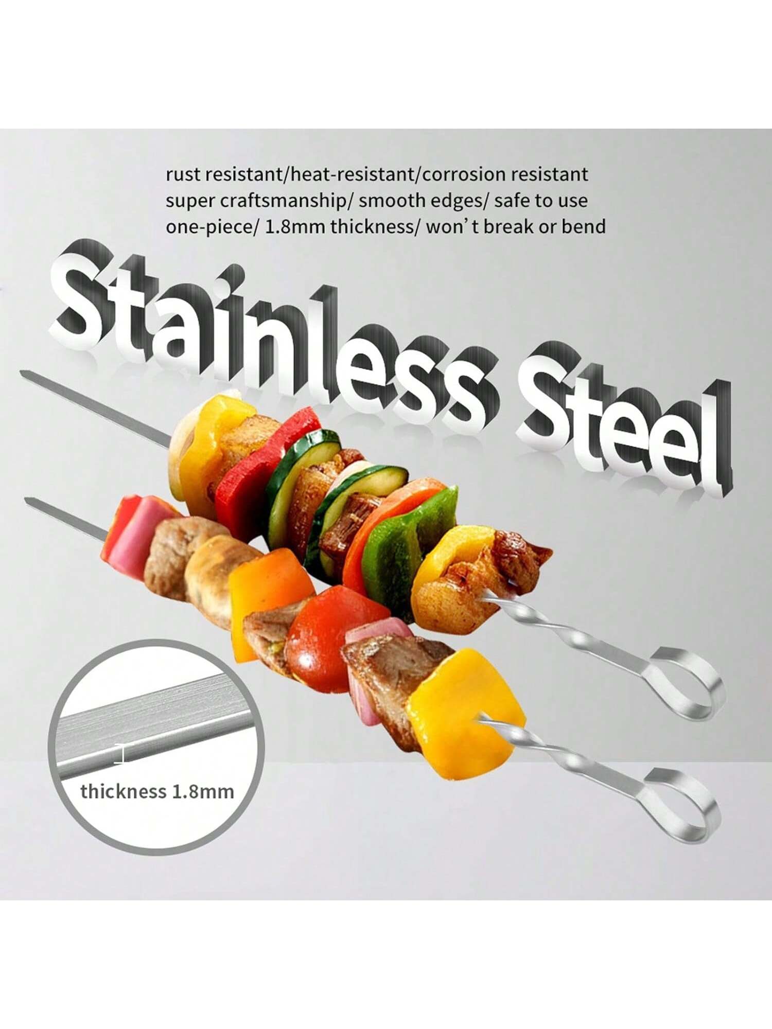 17" Stainless Steel Kabob Skewers 12pcs Reusable BBQ Sticks + Bonus 14" Skewers