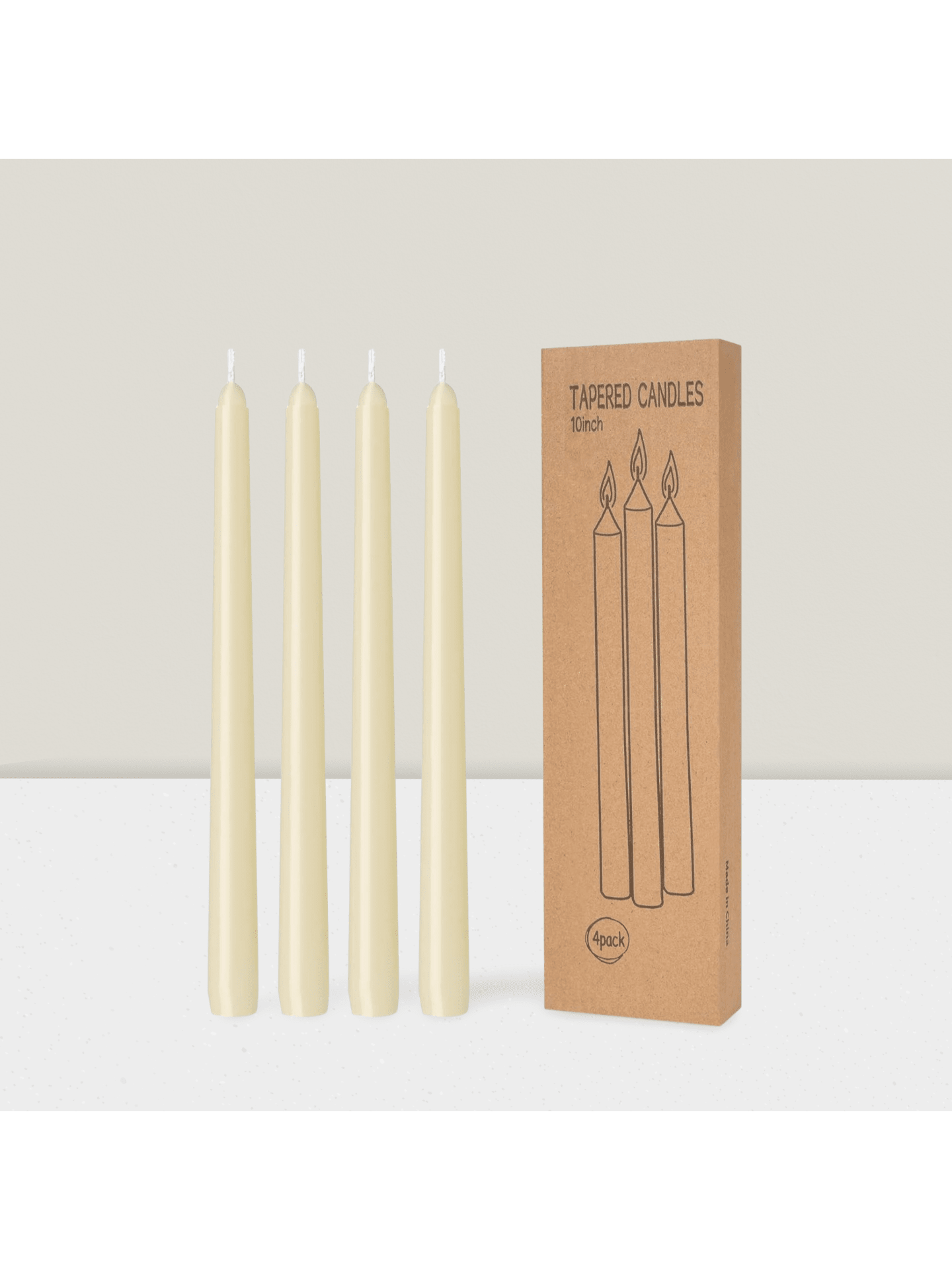 4-Pack 10-Inch Ivory Taper Candles Dripless Unscented Long Burn for Decor