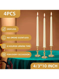 4-Pack 10-Inch Ivory Taper Candles Dripless Unscented Long Burn for Decor