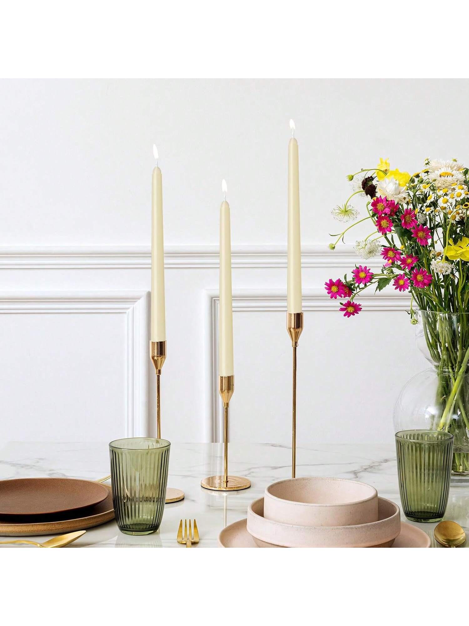 4-Pack 10-Inch Ivory Taper Candles Dripless Unscented Long Burn for Decor