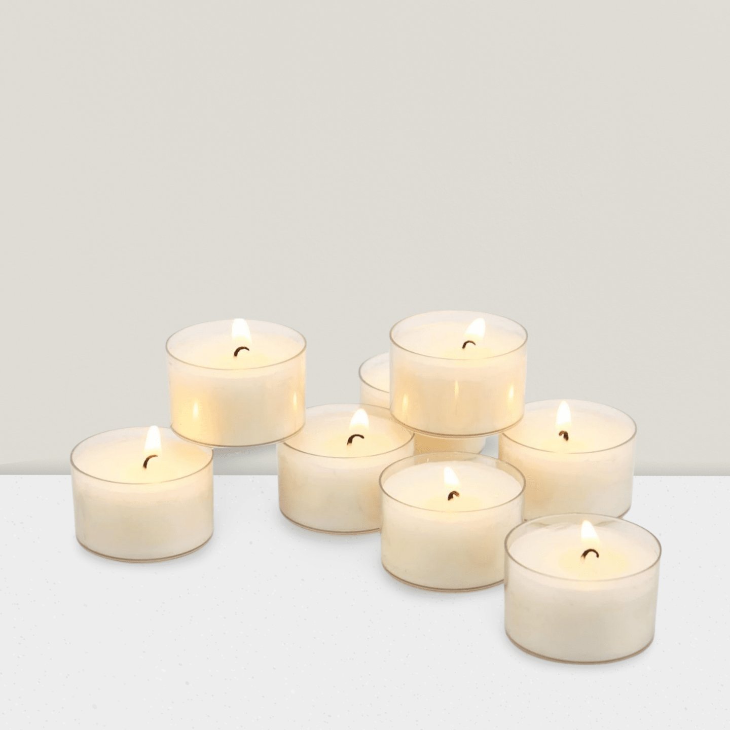 96 White Unscented Tea Light Candles Clear Cups 6-7hr Burn for Decor