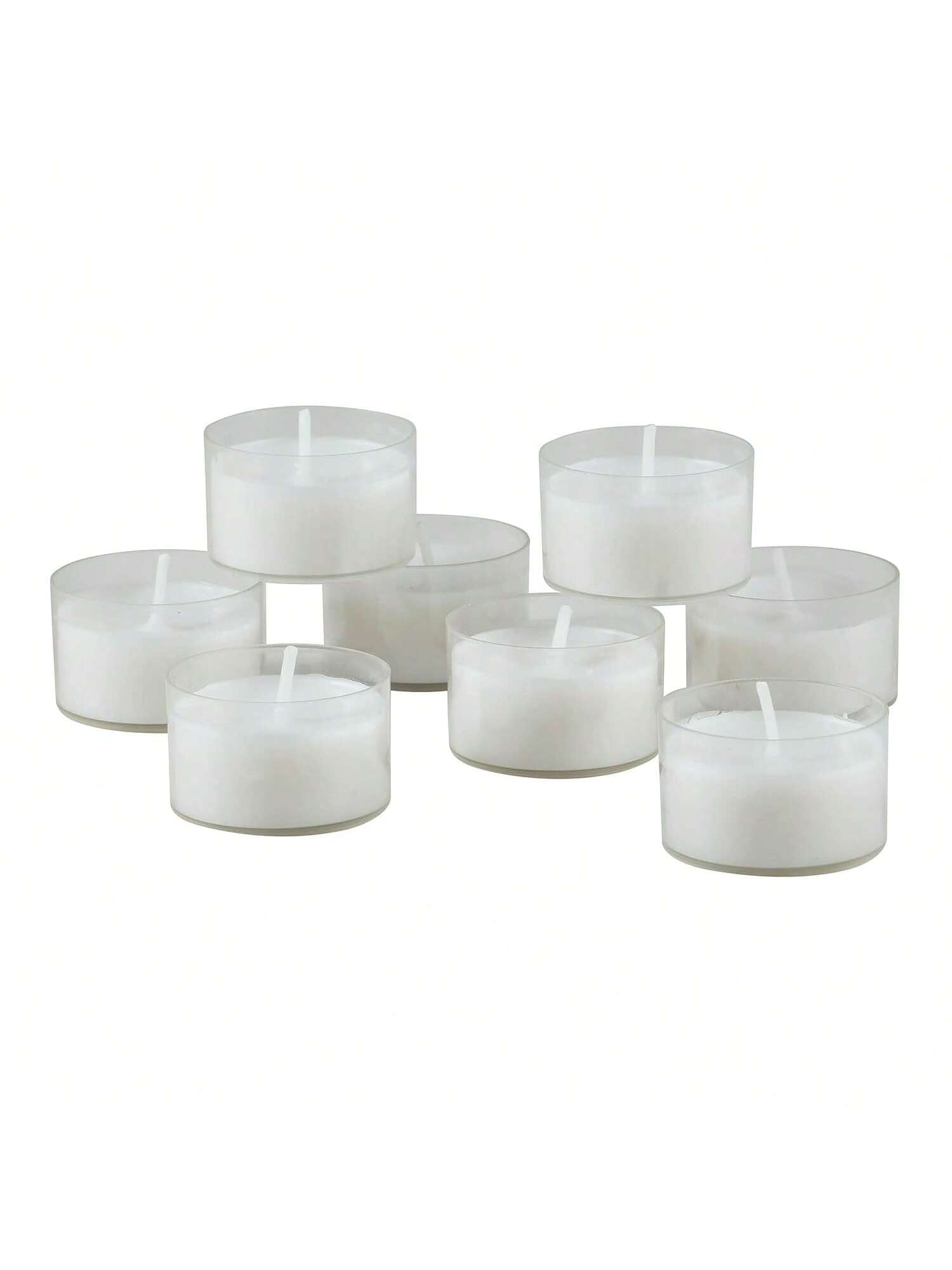 96 White Unscented Tea Light Candles Clear Cups 6-7hr Burn for Decor