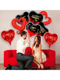 12pcs Black and Red Heart Foil Balloons 18in Valentine's Day Decor