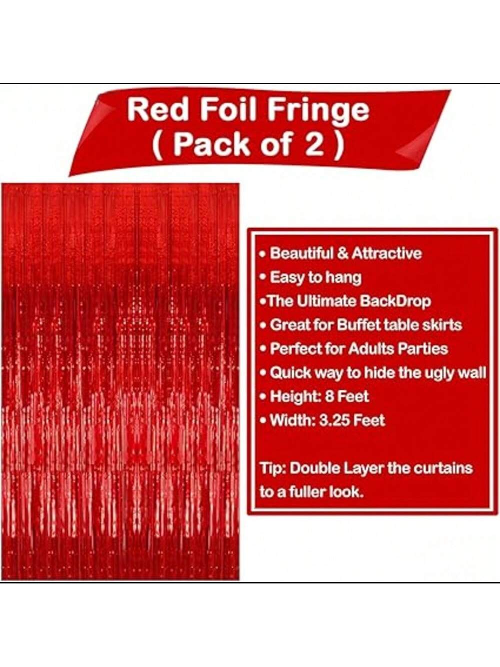 2-Pack Extra-Large Red Fringe Streamers 3.2x8 Feet for Parties and Events