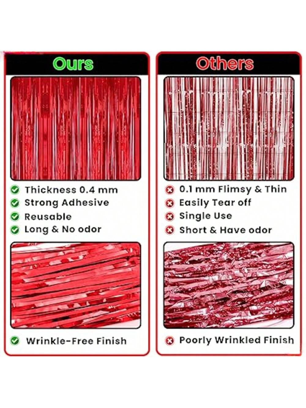 2-Pack Extra-Large Red Fringe Streamers 3.2x8 Feet for Parties and Events