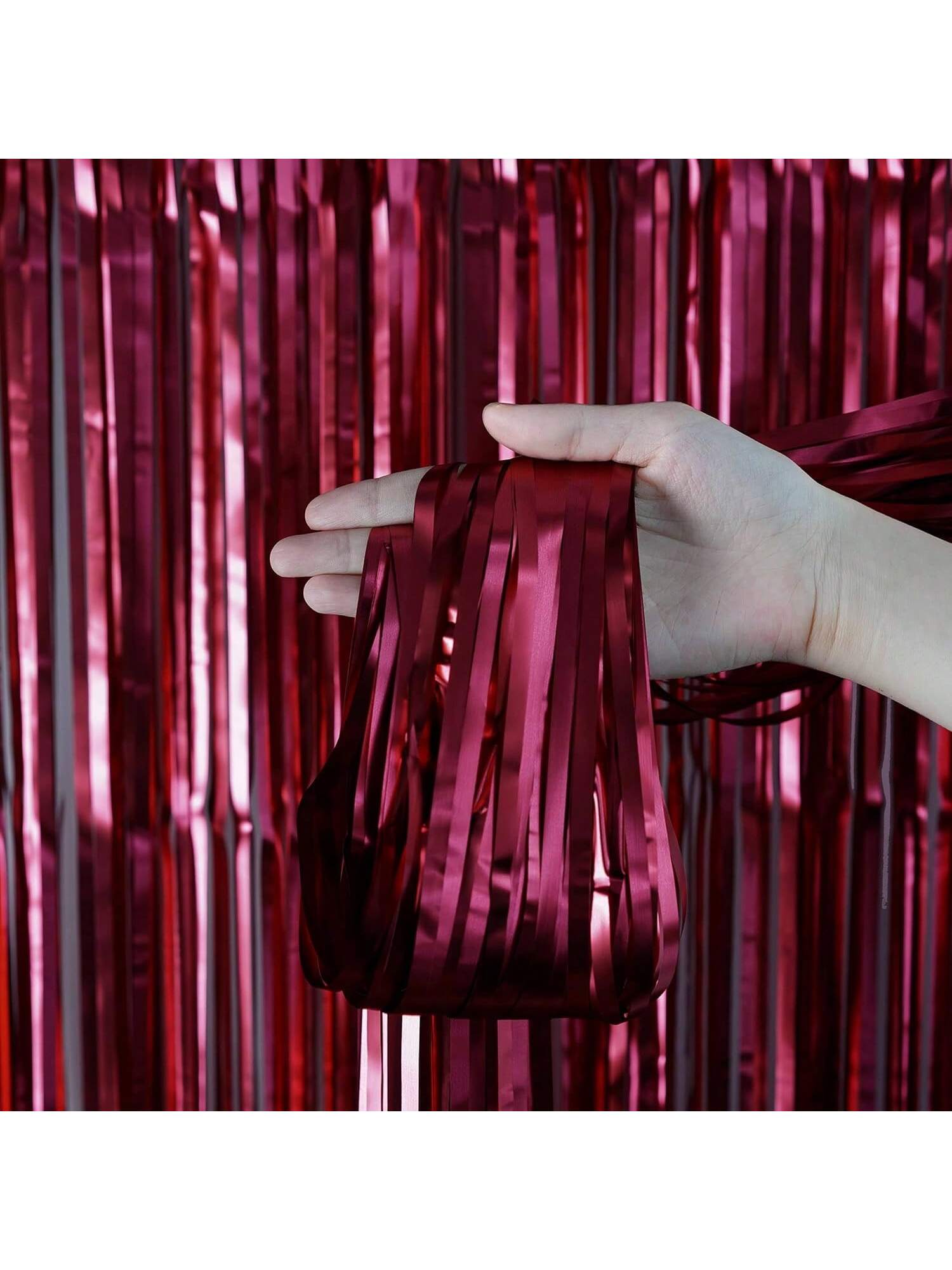 4PCS Burgundy Tinsel Fringe Curtains for Party Wedding & Celebration