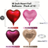 12PCS 18" Heart Foil Balloons for Birthdays Weddings Valentines Anniversaries