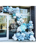 Frozen Balloon Arch Kit with White Silver Blue Balloons and Snowflakes for Winter Parties