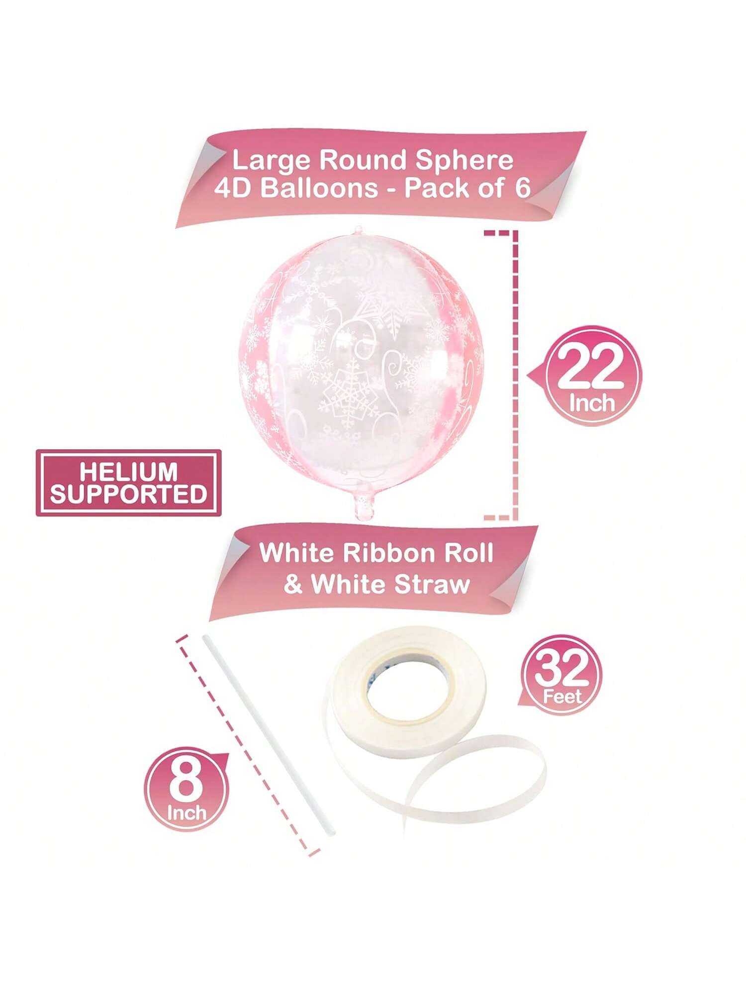 6 Pc 22 Inch Pink Snowflake Mylar Balloons for Winter Onederland Birthday Decor