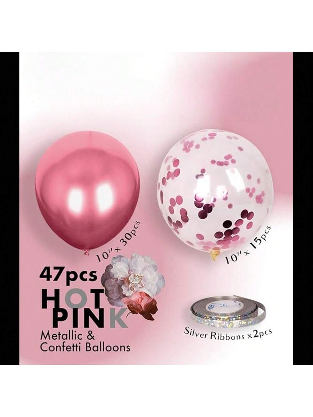 47-Piece Hot Pink and Confetti Balloon Set for Birthday Graduation and Parties