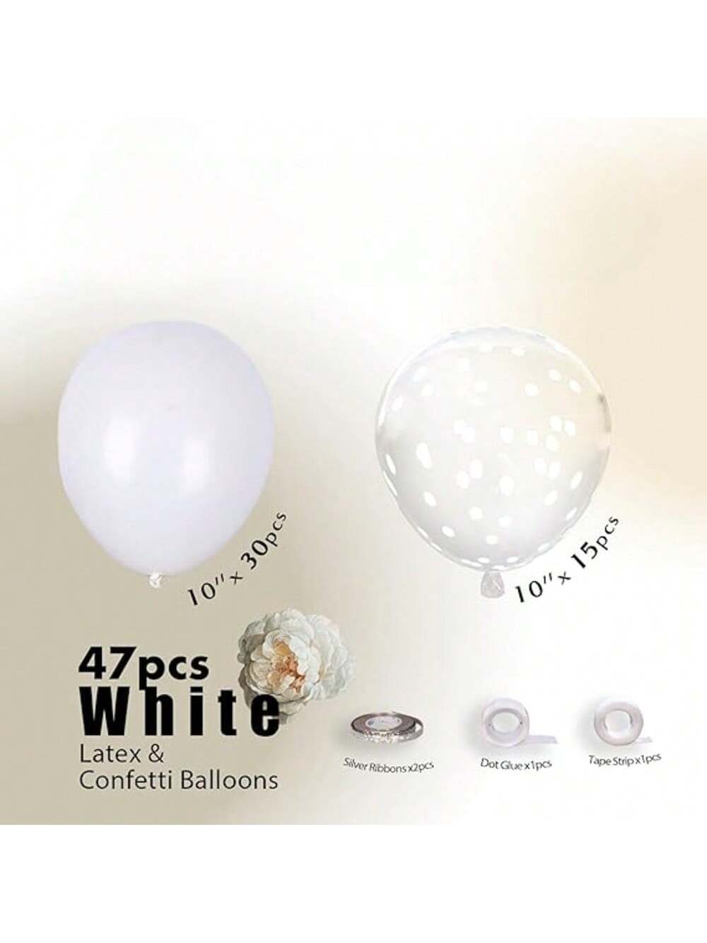 47 Pc White and Confetti Latex Balloons for Birthday Anniversary and Party Decor