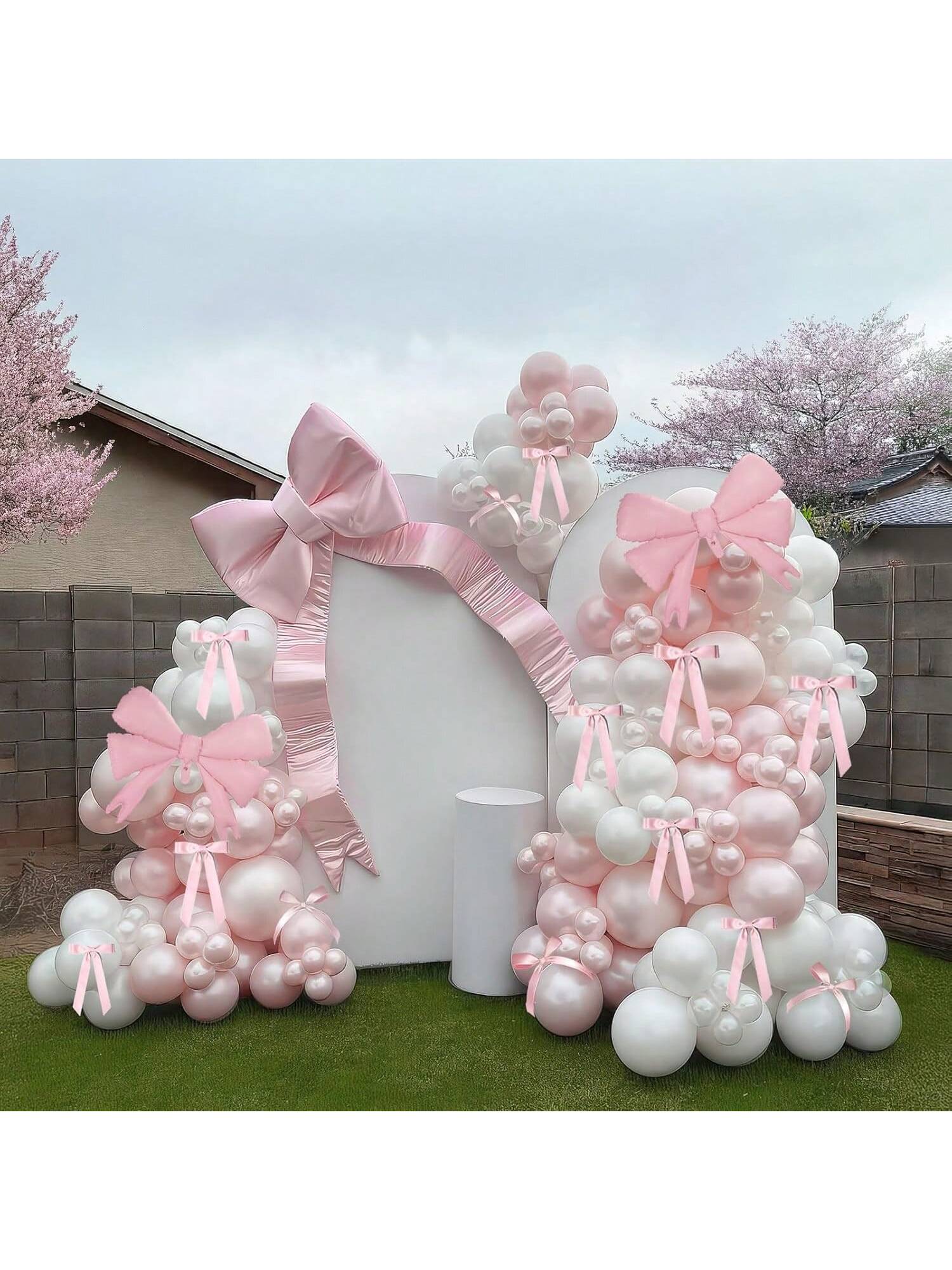 130pcs Pastel Pink White Balloon Garland Arch Kit with Bows