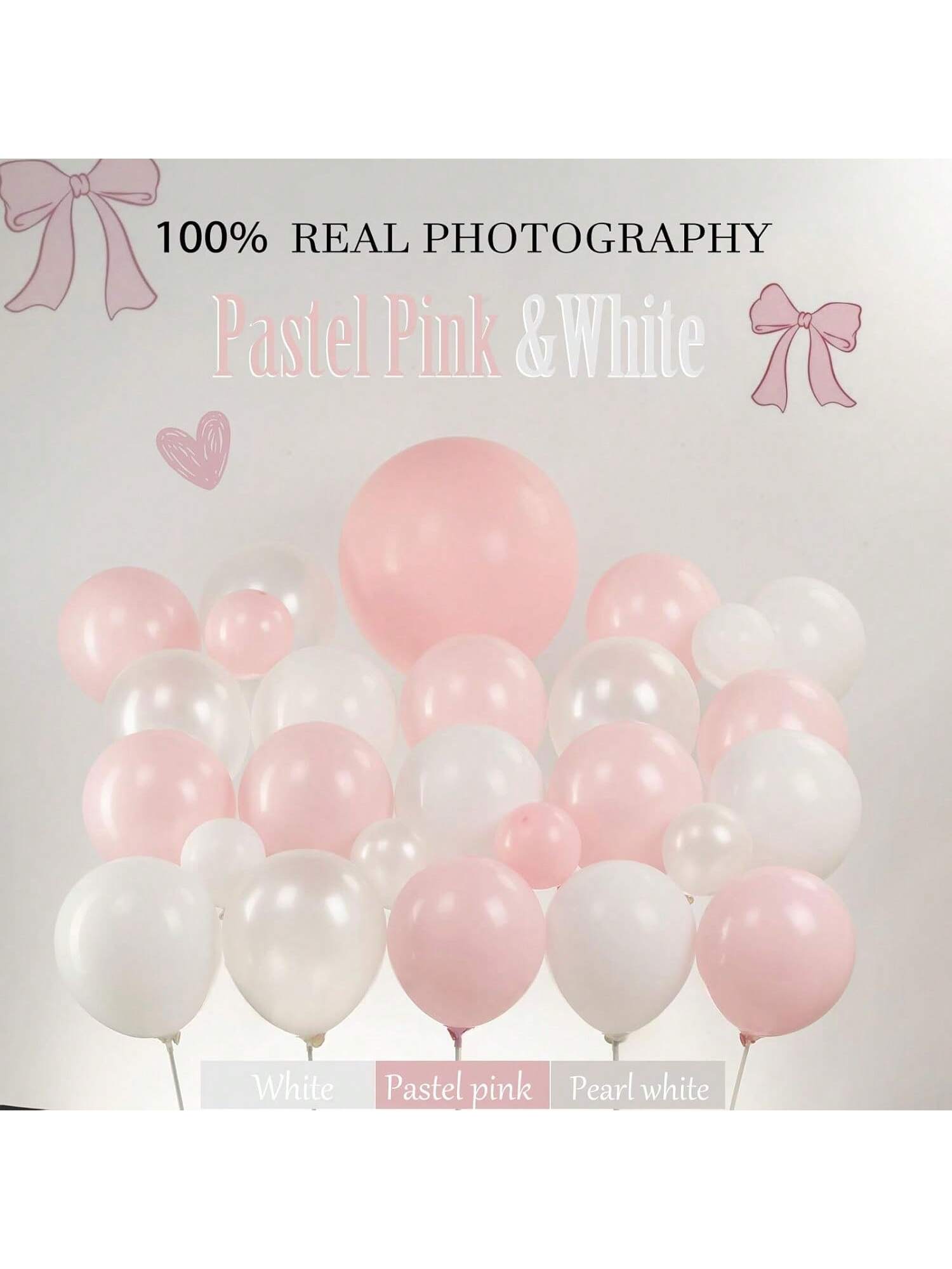 130pcs Pastel Pink White Balloon Garland Arch Kit with Bows