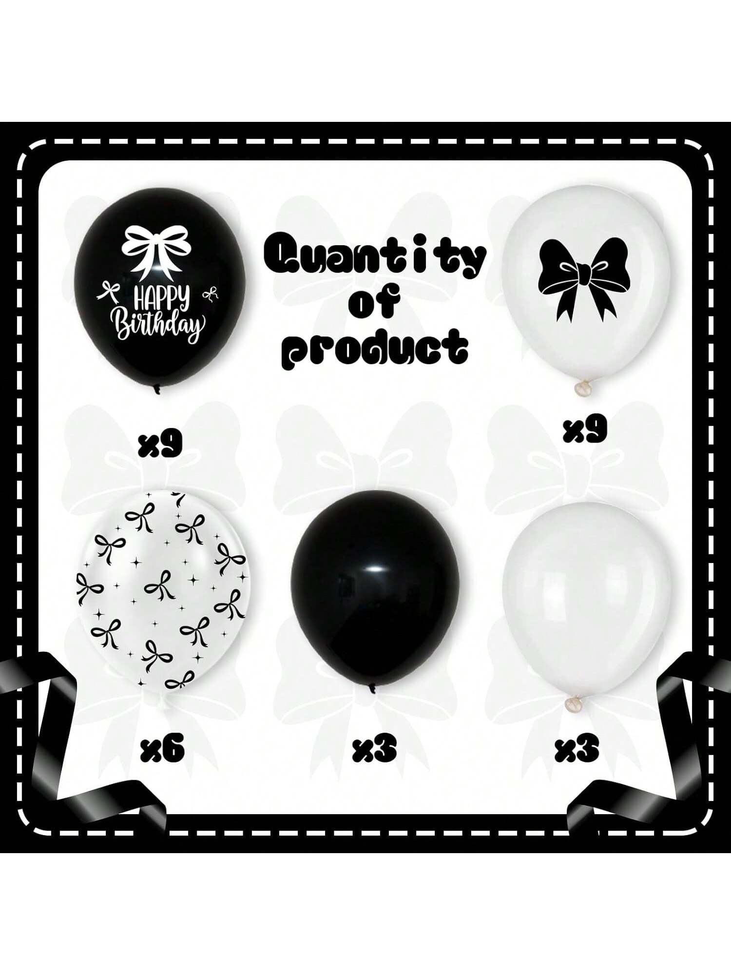 30PCS Black Bow Balloons for Birthday Black White Coquette Party Decor