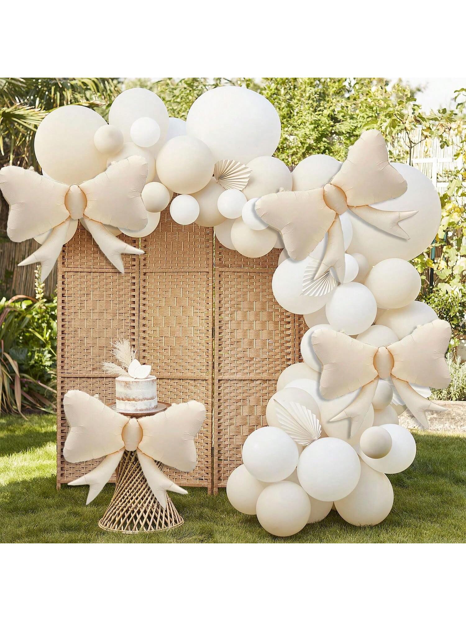 4 Pc Large Cream White Bow Balloons for Bow-Themed Birthday Party Decor
