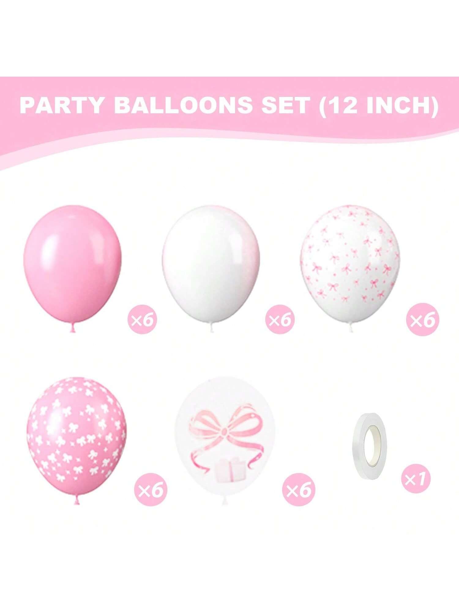 12-Inch Pink and White Bow Balloons for Bachelorette, Birthday, or Party Decor