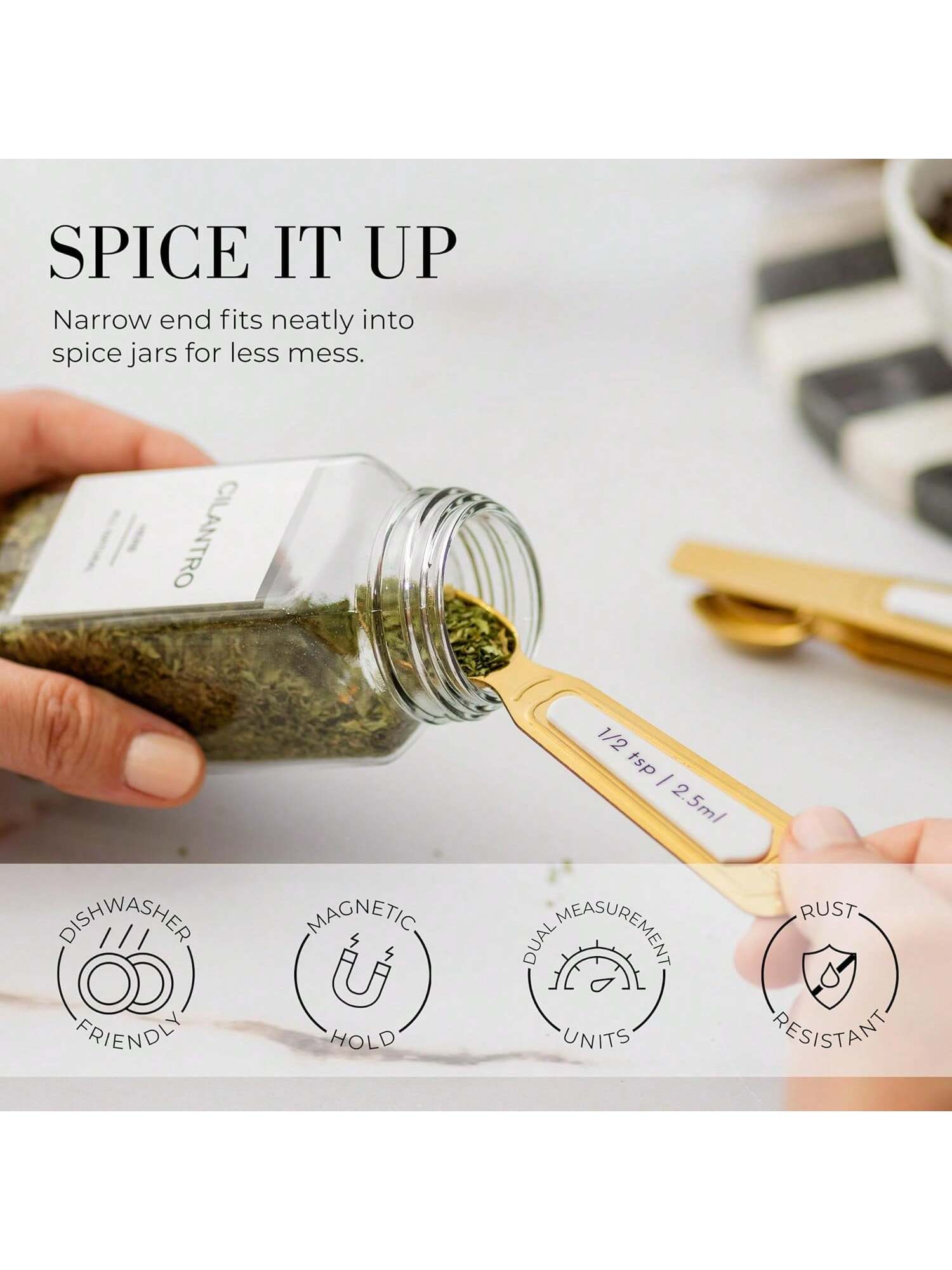 8PCS White Gold Magnetic Measuring Spoons Set Dual-Sided Stackable Stainless Steel
