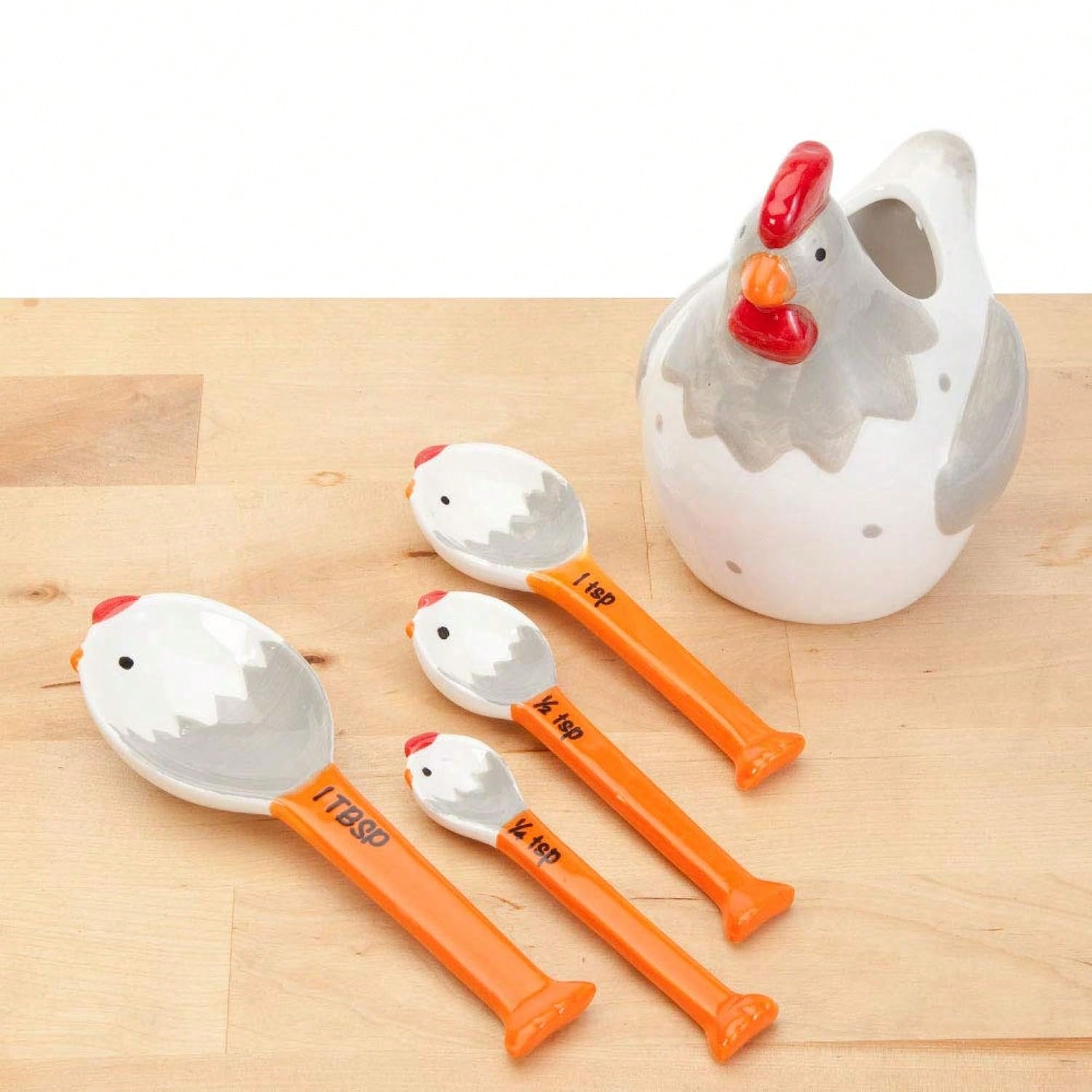Ceramic Chicken Measuring Spoons Set 4 Whimsical Kitchen Spoons
