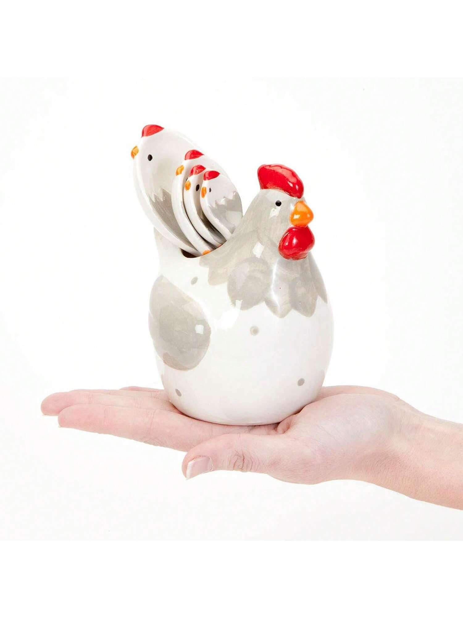 Ceramic Chicken Measuring Spoons Set 4 Whimsical Kitchen Spoons