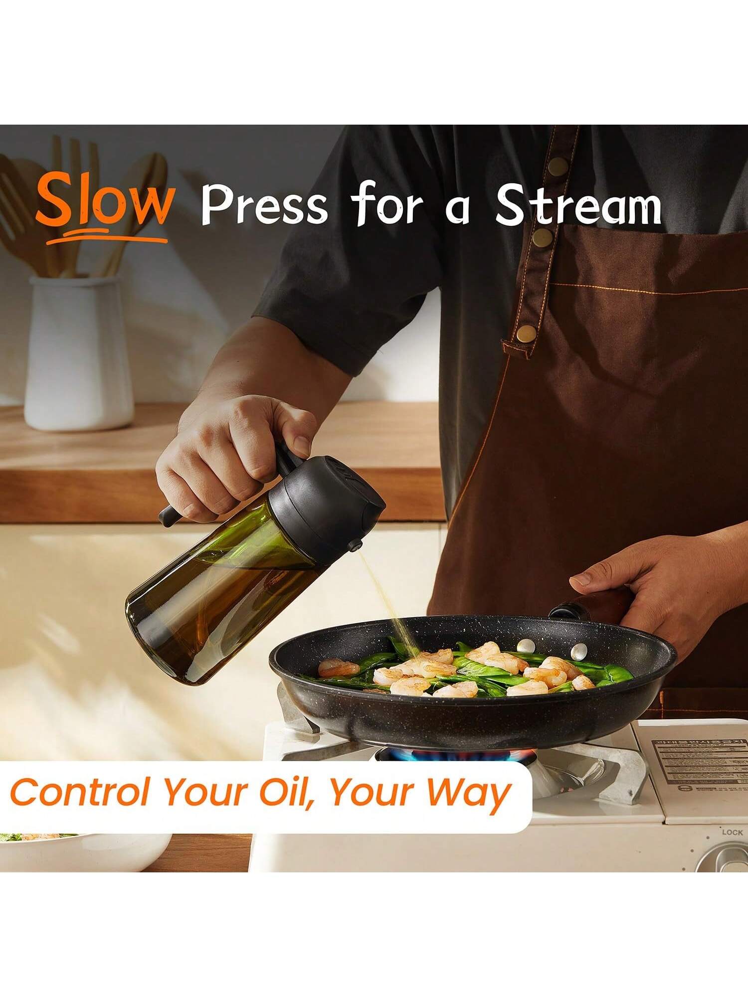 16oz Olive Oil Dispenser Bottle with Black Sprayer and Label Stickers for Kitchen