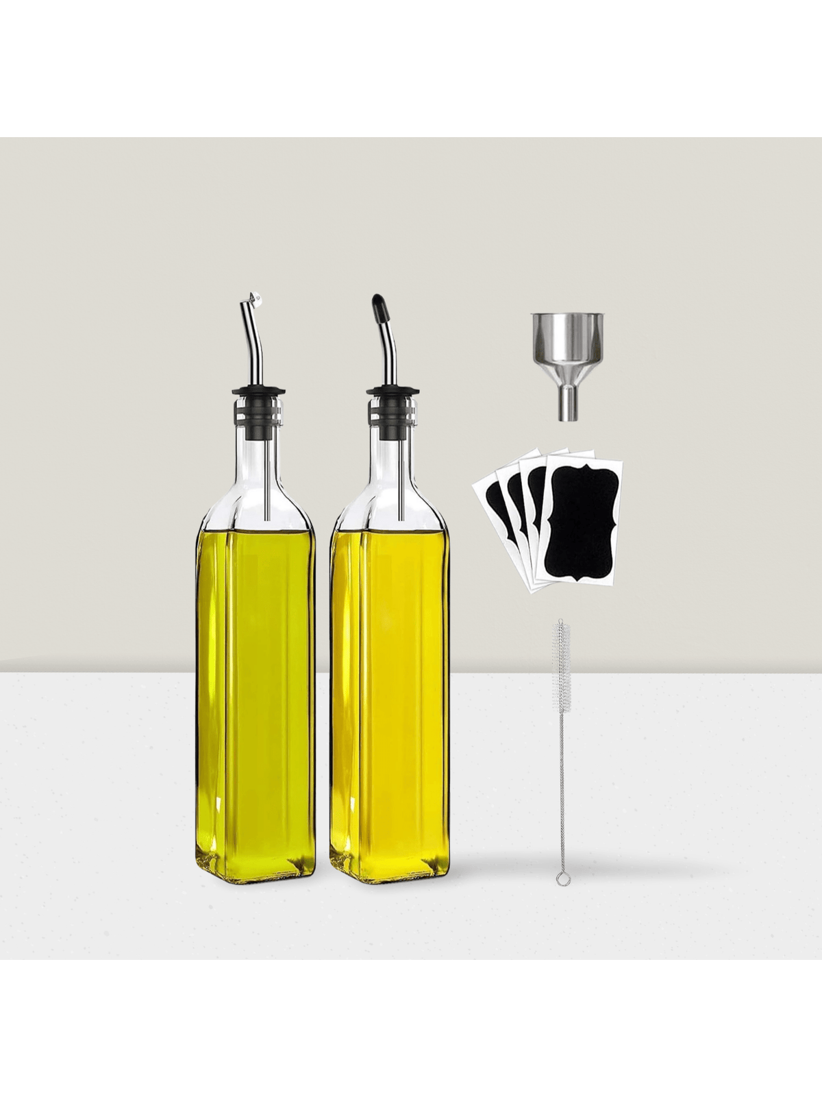 2pc Olive Oil and Vinegar Dispenser Set 500ml Glass Bottles with Accessories