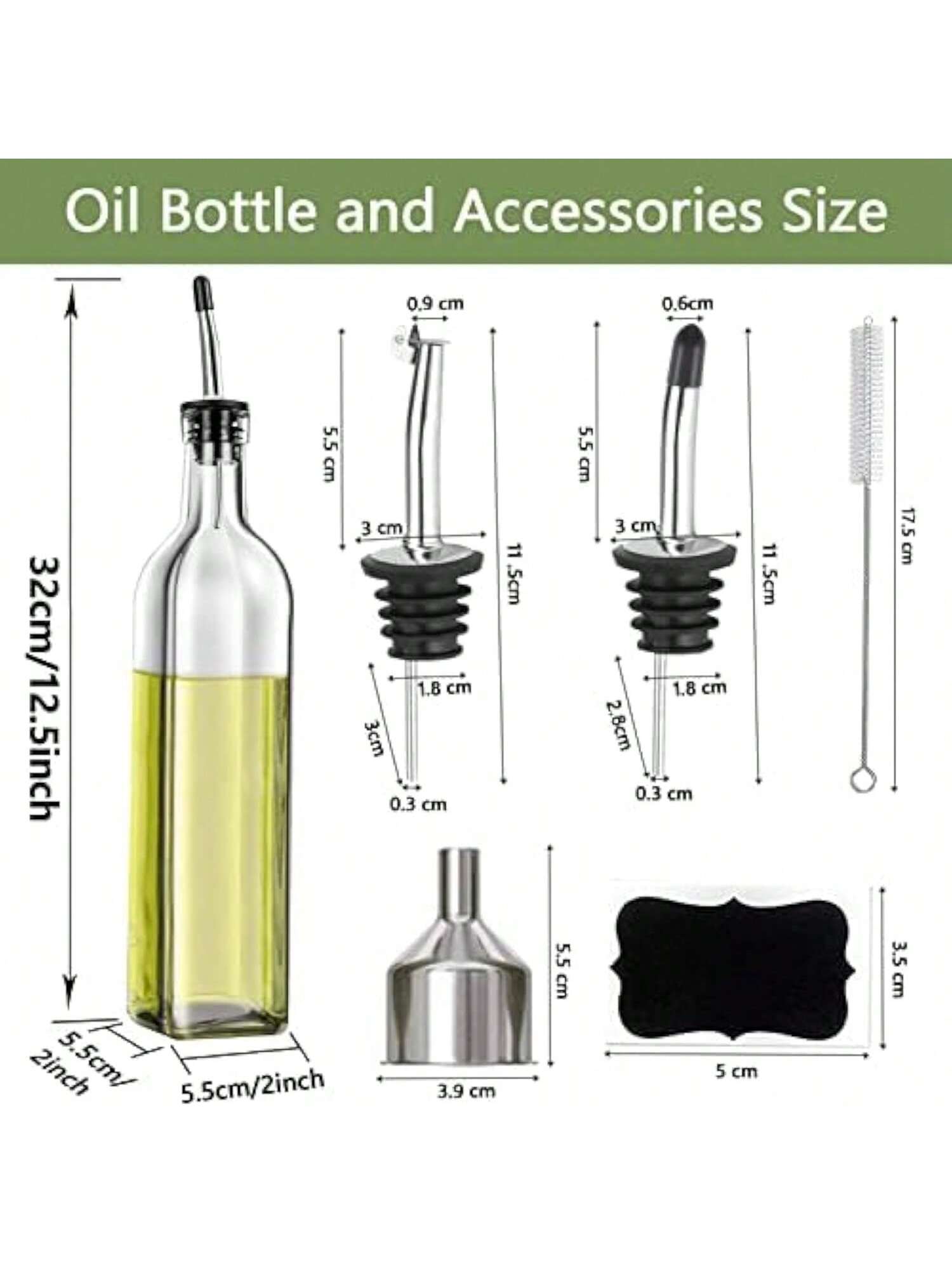 2pc Olive Oil and Vinegar Dispenser Set 500ml Glass Bottles with Accessories