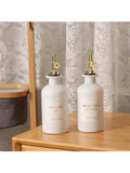 2pcs Glass Olive Oil Vinegar Dispenser Bottles 11.8oz Gold White Design