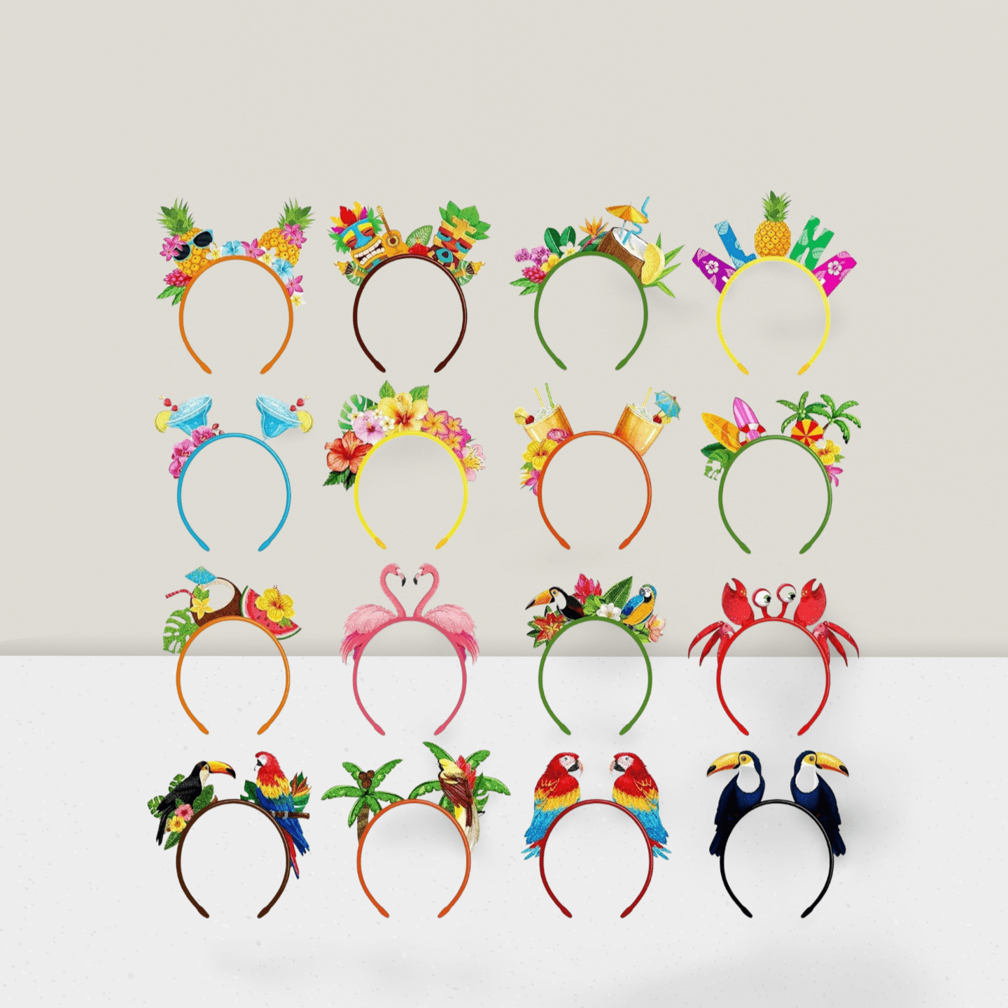 16PCS Hawaiian Party Favors Luau Head Boppers Flamingo Pineapple Tiki Set