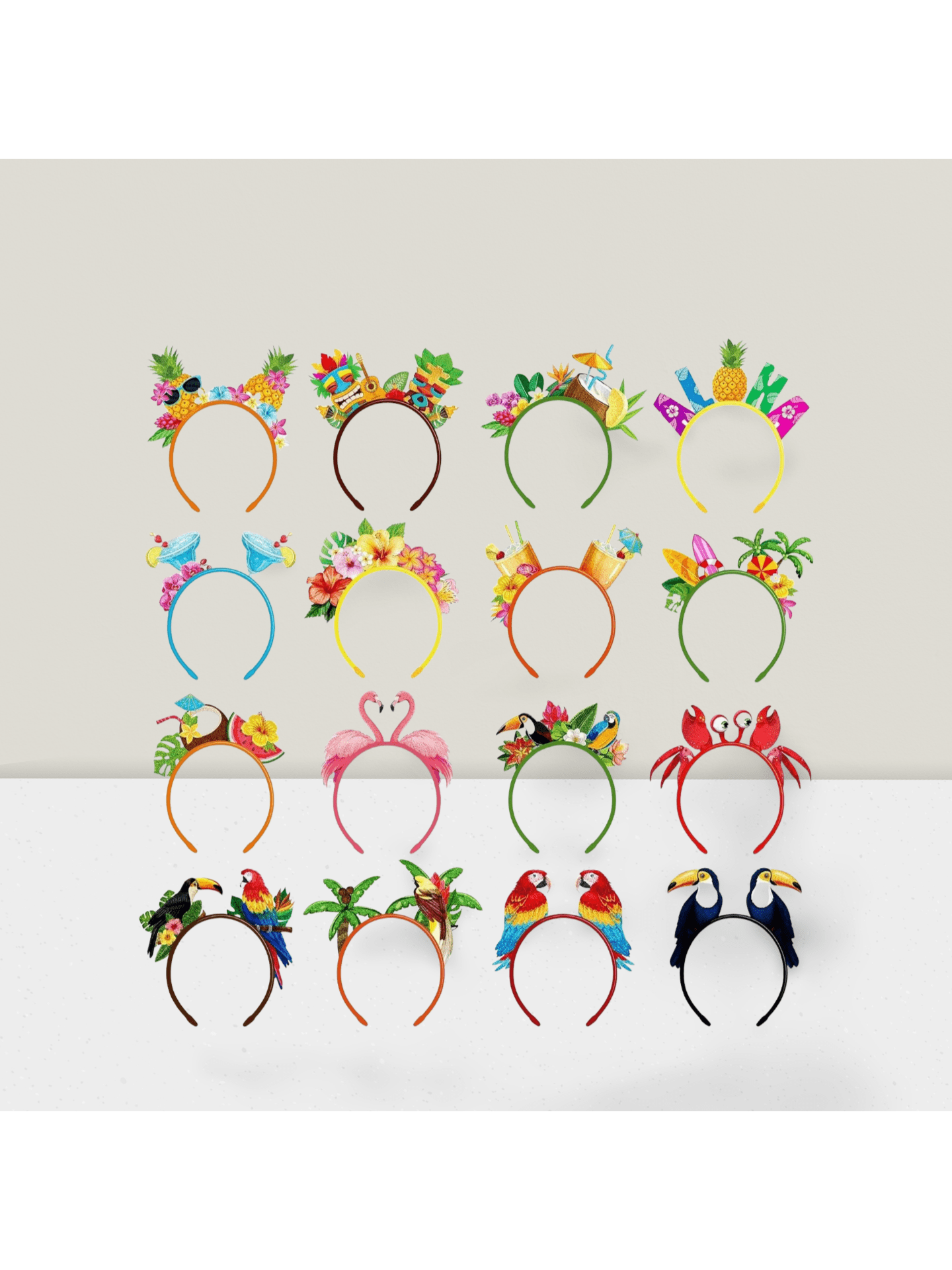 16PCS Hawaiian Party Favors Luau Head Boppers Flamingo Pineapple Tiki Set