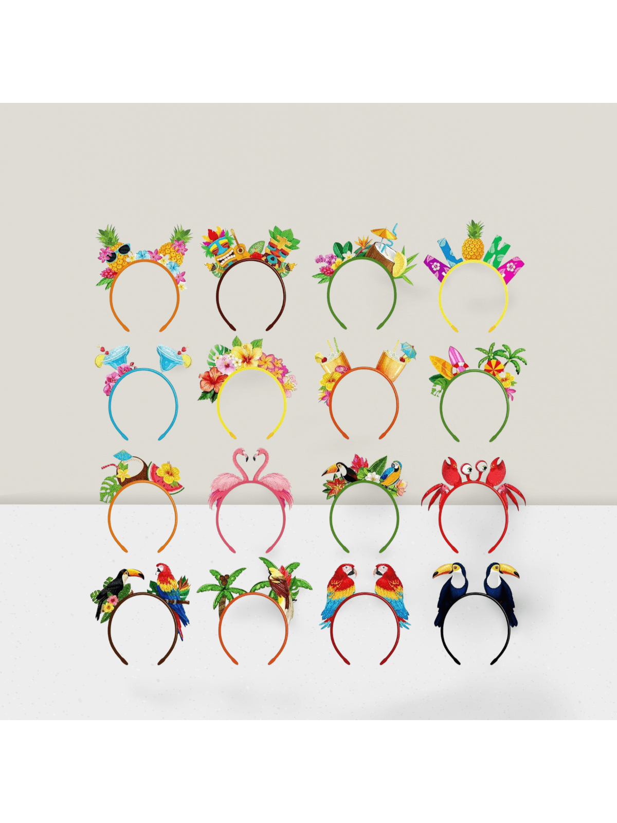 16PCS Hawaiian Party Favors Luau Head Boppers Flamingo Pineapple Tiki Set
