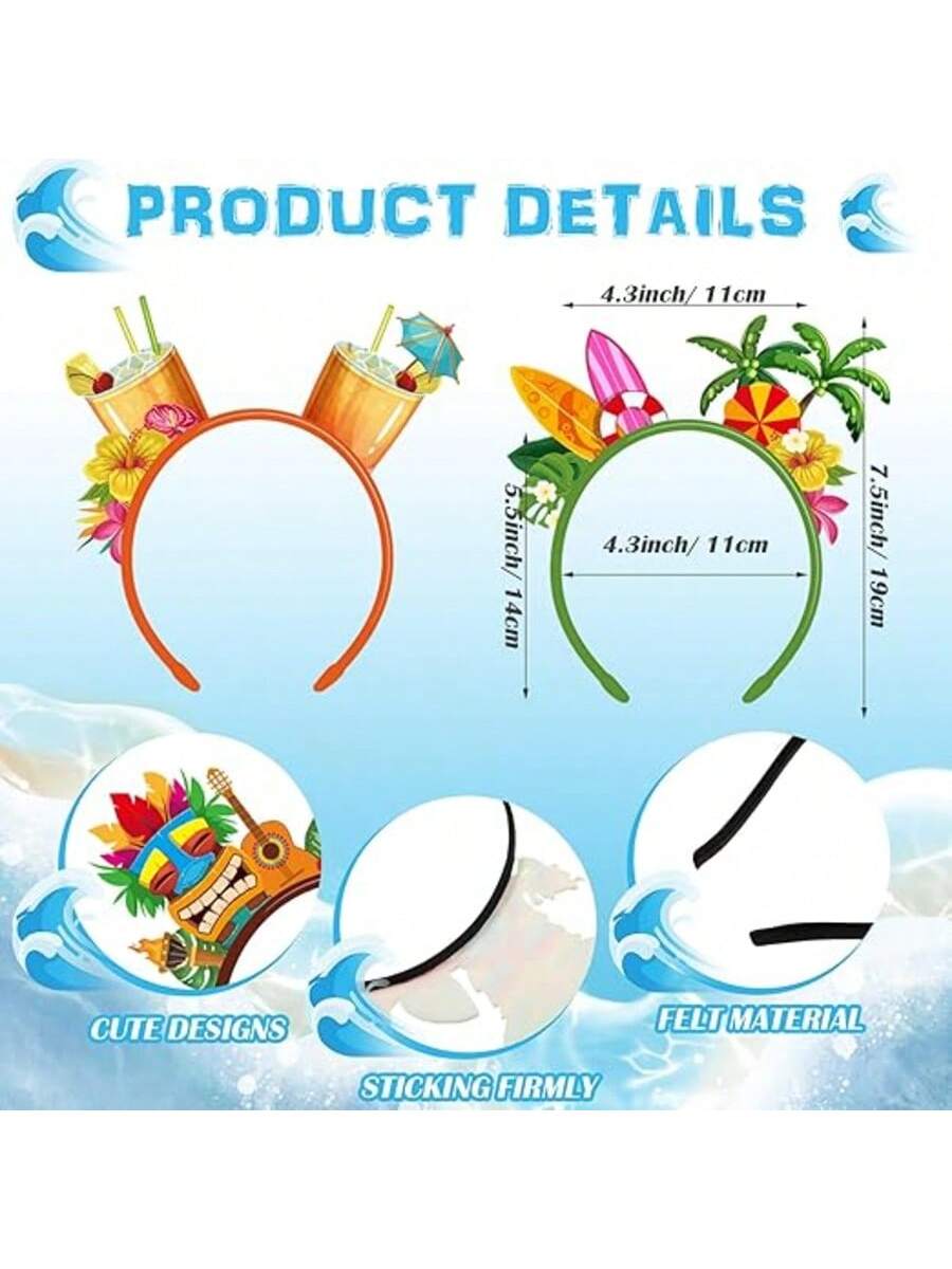 16PCS Hawaiian Party Favors Luau Head Boppers Flamingo Pineapple Tiki Set
