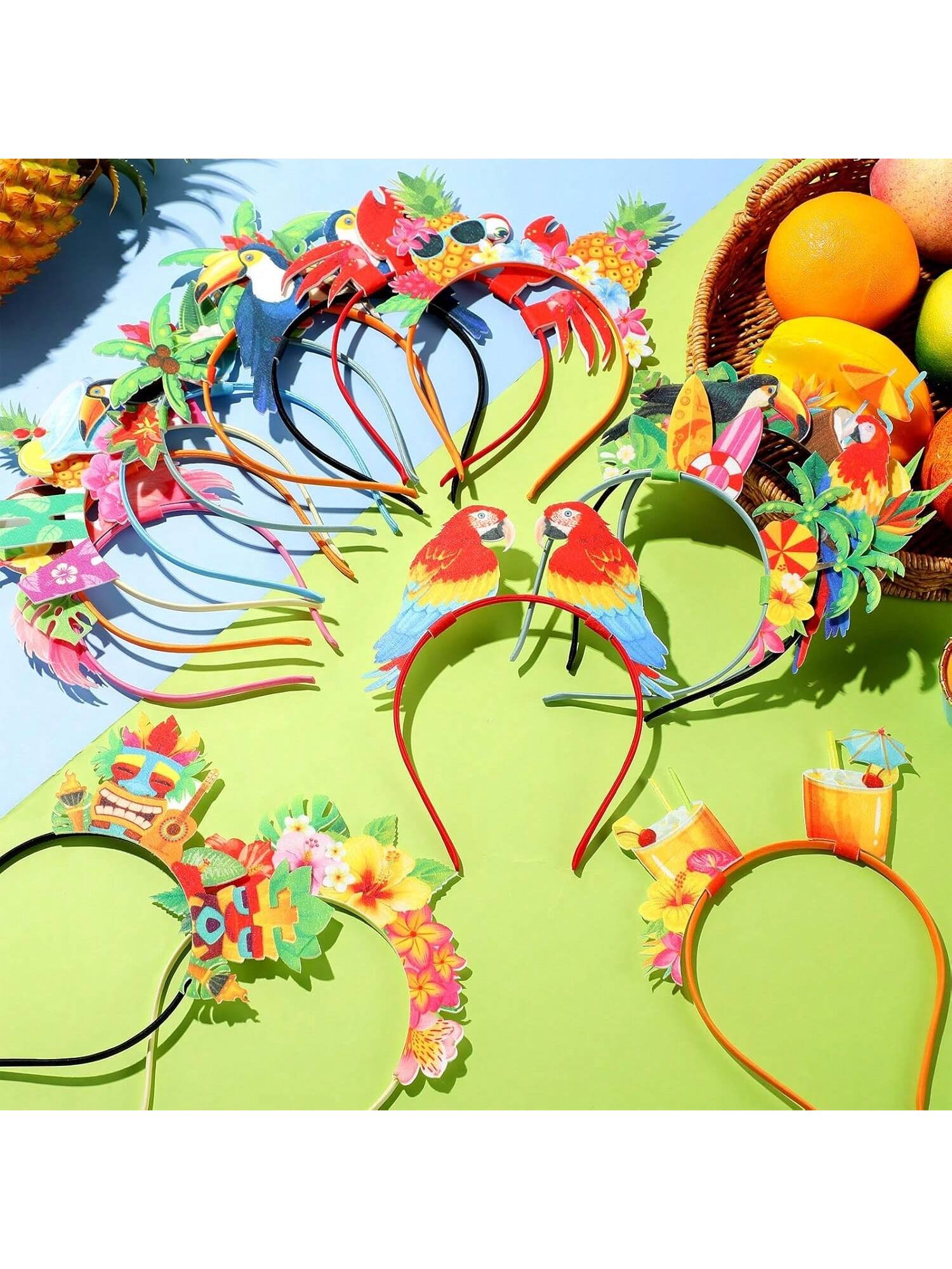 16PCS Hawaiian Party Favors Luau Head Boppers Flamingo Pineapple Tiki Set