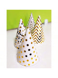 12PCS Party Hats Birthday Cone Set Gold Polka Dot Striped Paper Adults Party Decor