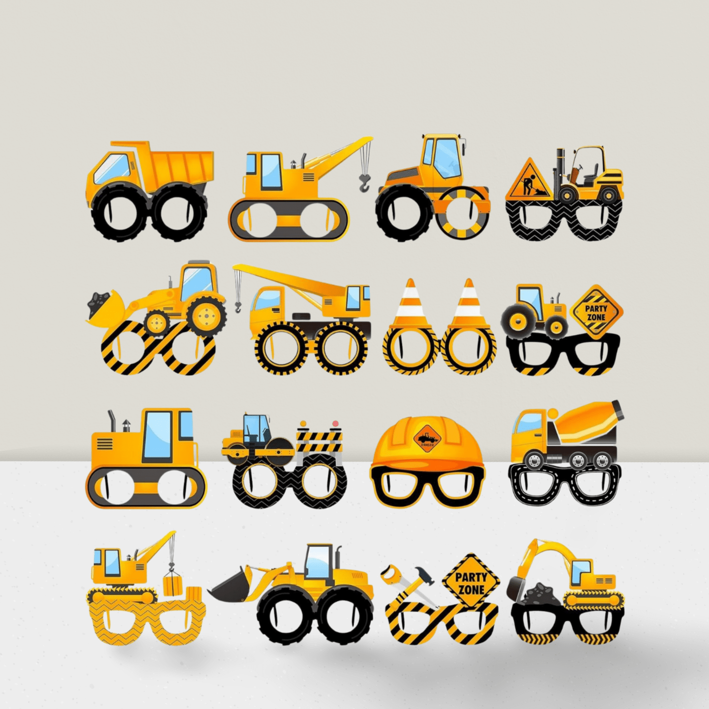 32-Piece Construction Party Eyeglasses Photo Props for Birthday and Favors