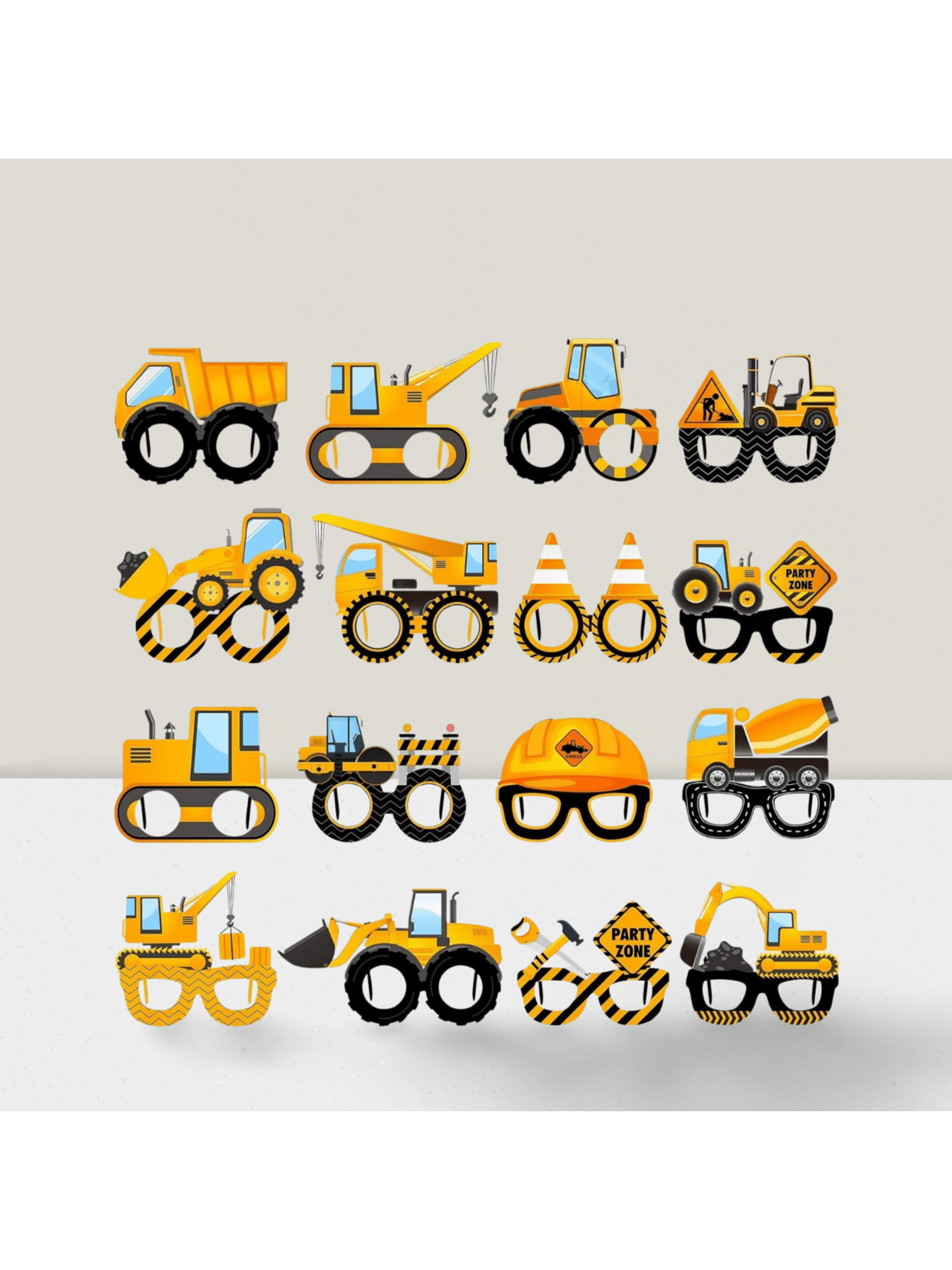32-Piece Construction Party Eyeglasses Photo Props for Birthday and Favors