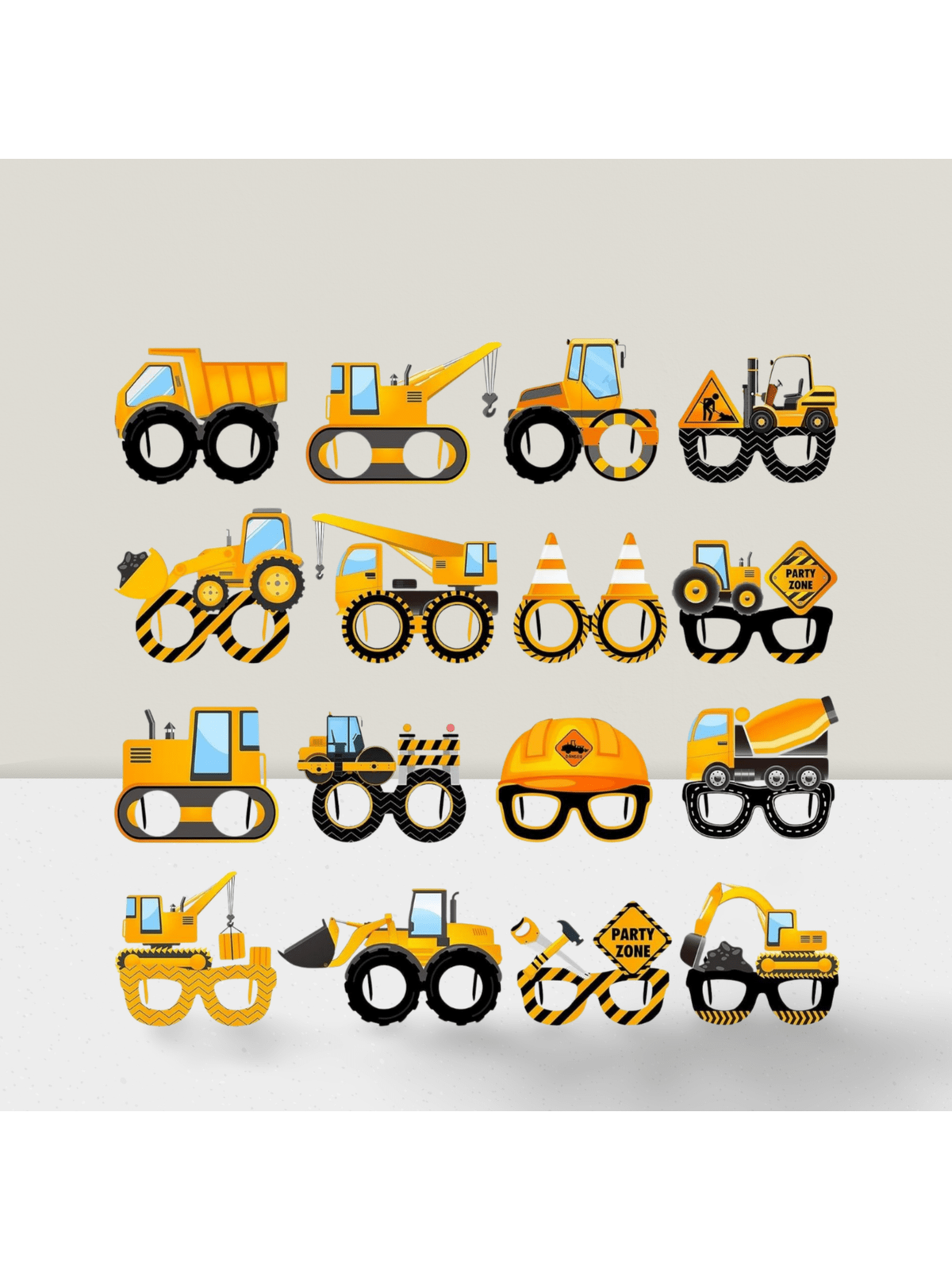 32-Piece Construction Party Eyeglasses Photo Props for Birthday and Favors
