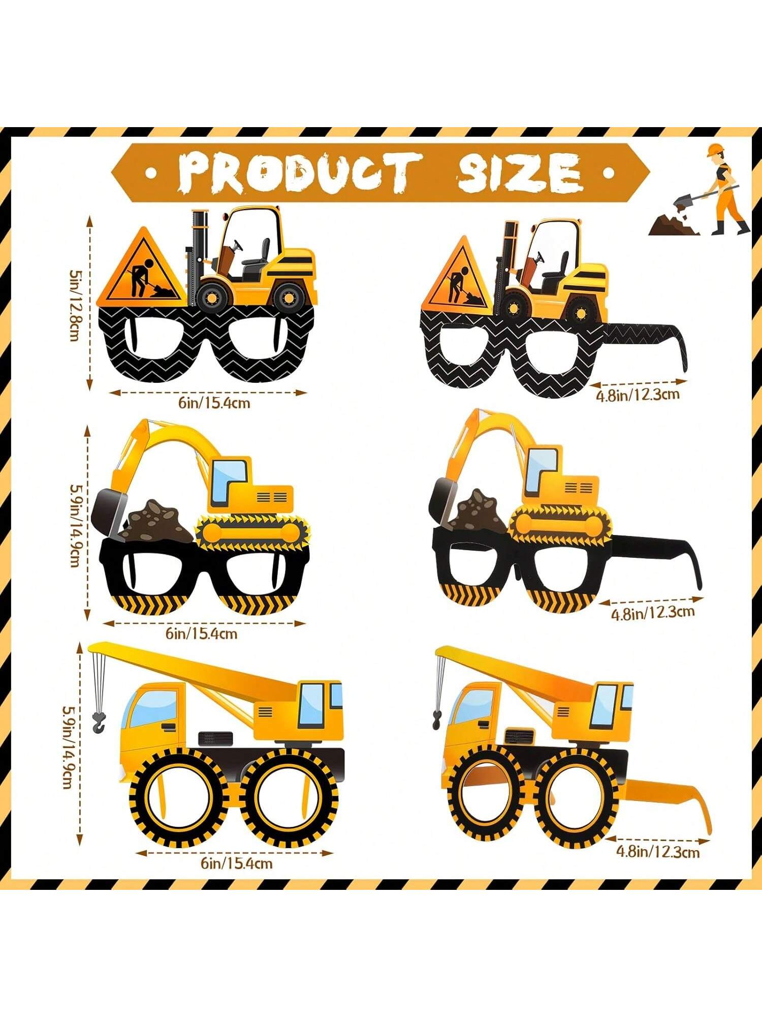 32-Piece Construction Party Eyeglasses Photo Props for Birthday and Favors