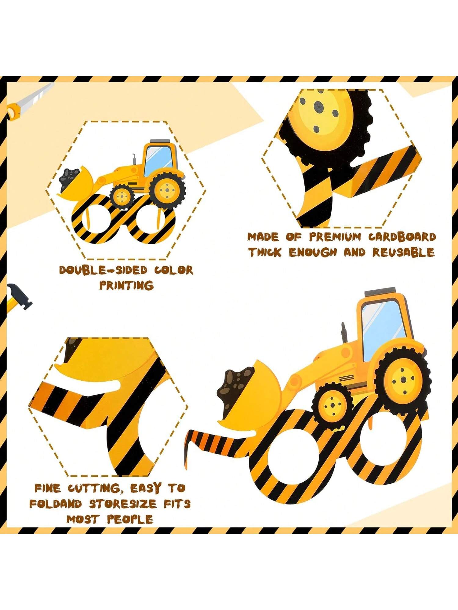 32-Piece Construction Party Eyeglasses Photo Props for Birthday and Favors