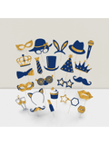 24-Pc Funny Photo Booth Props Gold and Navy Hats Lips Ties Crowns for Parties