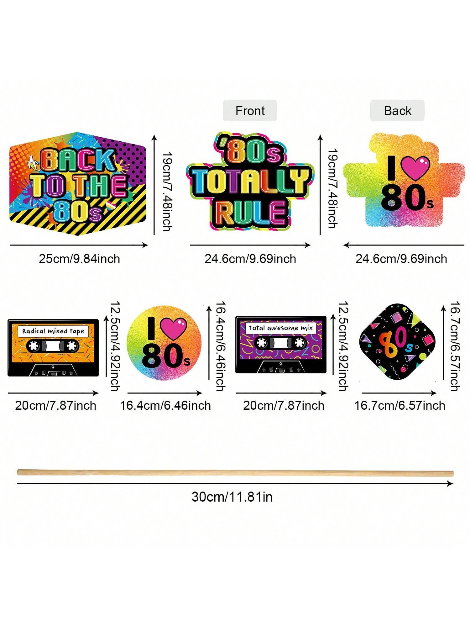 24PCS 80s Retro Centerpiece Sticks Birthday Table Toppers Photo Booth Decor