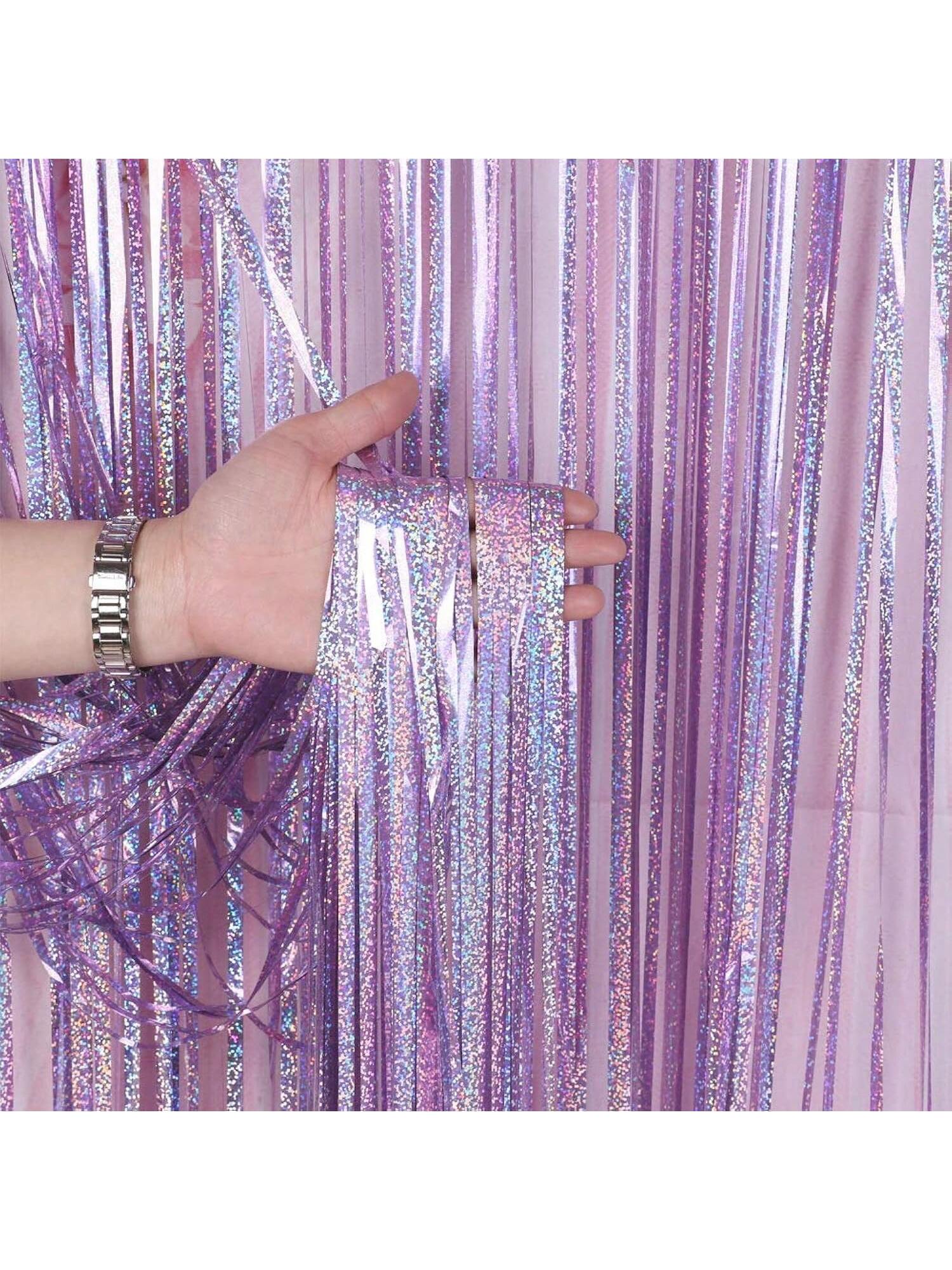 3-Pack Purple Tinsel Fringe Curtains for Parties Weddings and Photo Booths