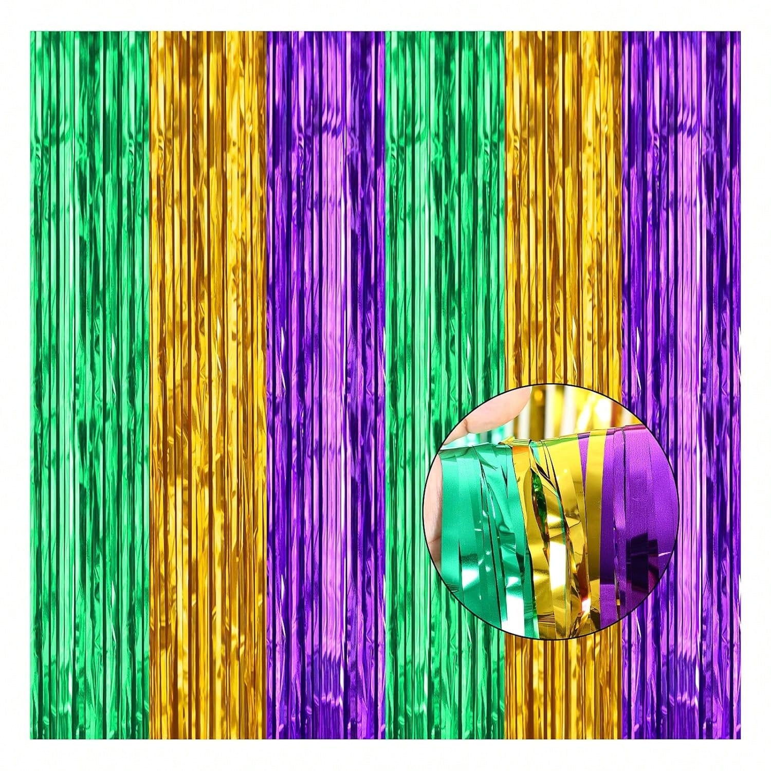 2 Pack Mardi Gras Backdrops 3.28x8.2ft Purple Green Gold Foil Tinsel for Party