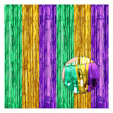 2 Pack Mardi Gras Backdrops 3.28x8.2ft Purple Green Gold Foil Tinsel for Party